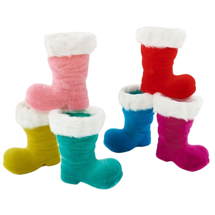 Set of 2 10" Retro Flocked Santa Boots - Chartreuse