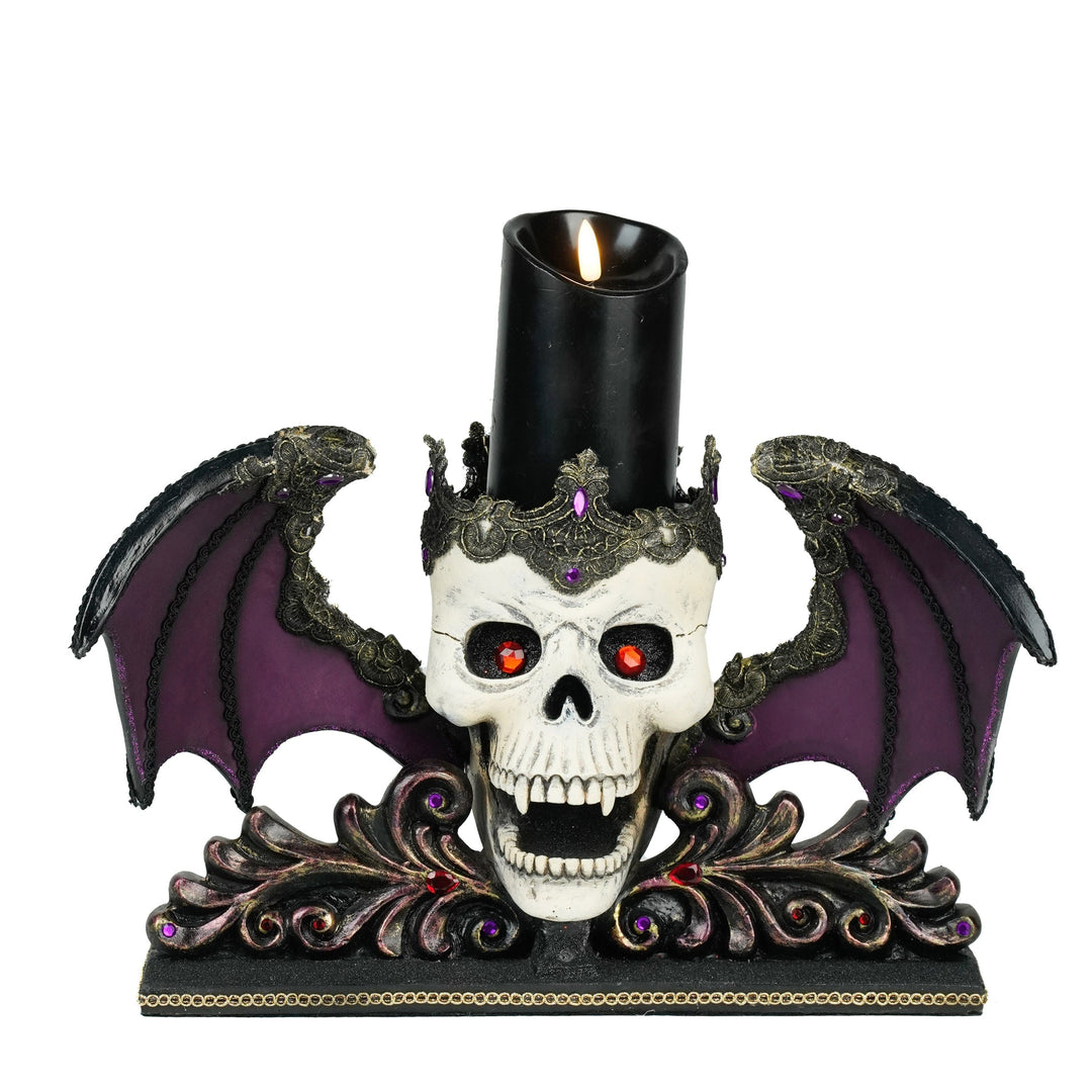 Winged Skull Pillar Candle Holder
