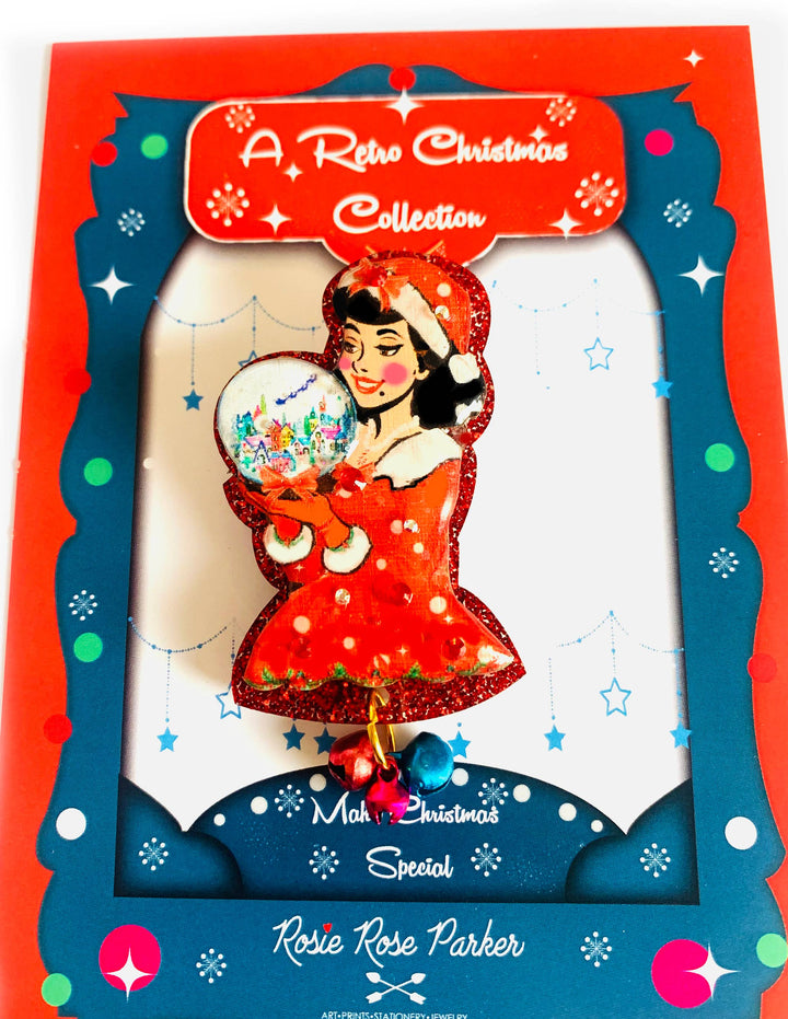 Snow Globe Christmas Girl Brooch