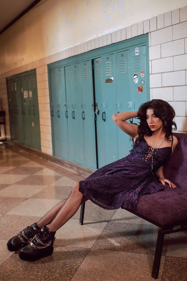 Willow Mini Dress in Violet Spiderweb
