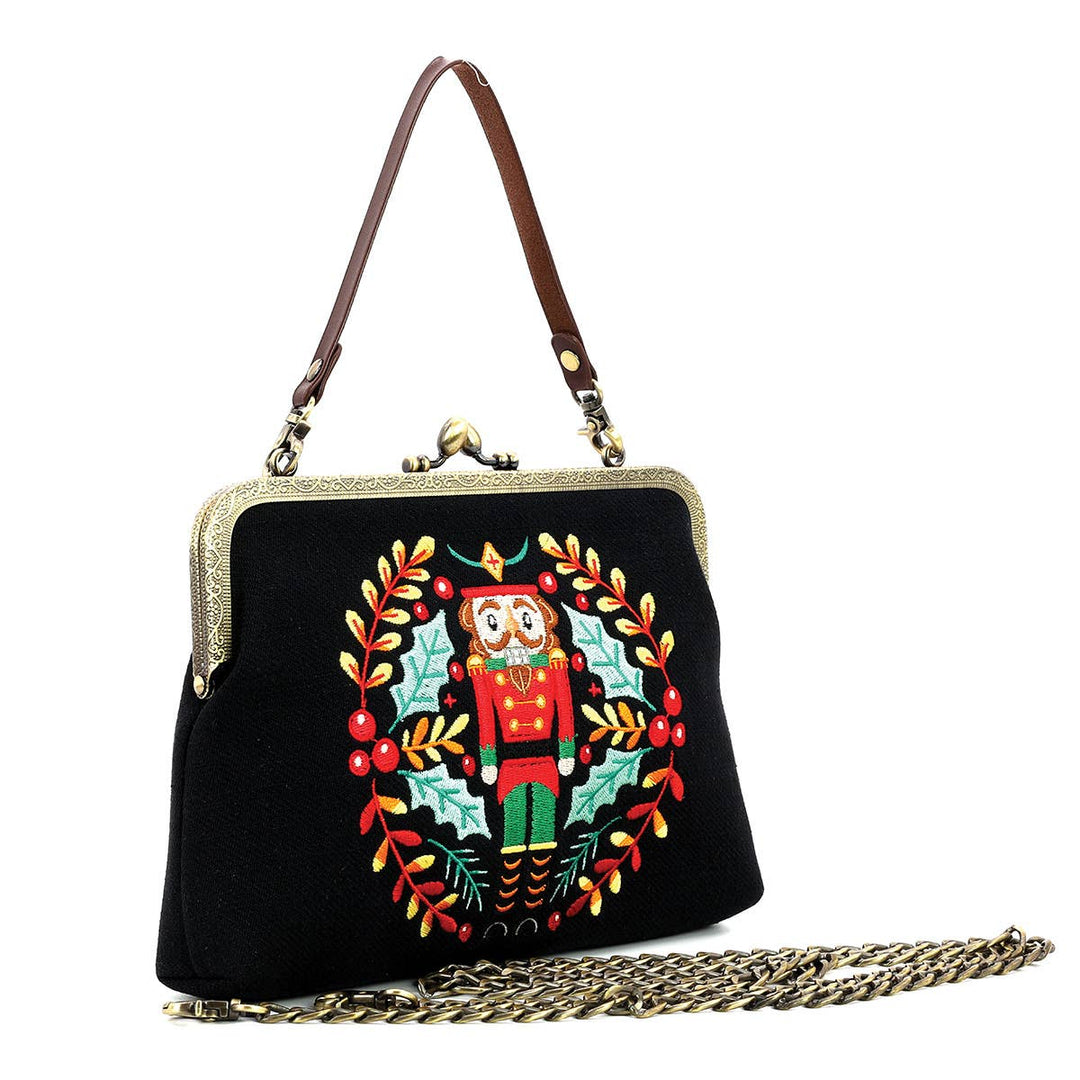 Nutcracker Kiss Lock Bag in Linen Cotton Blend