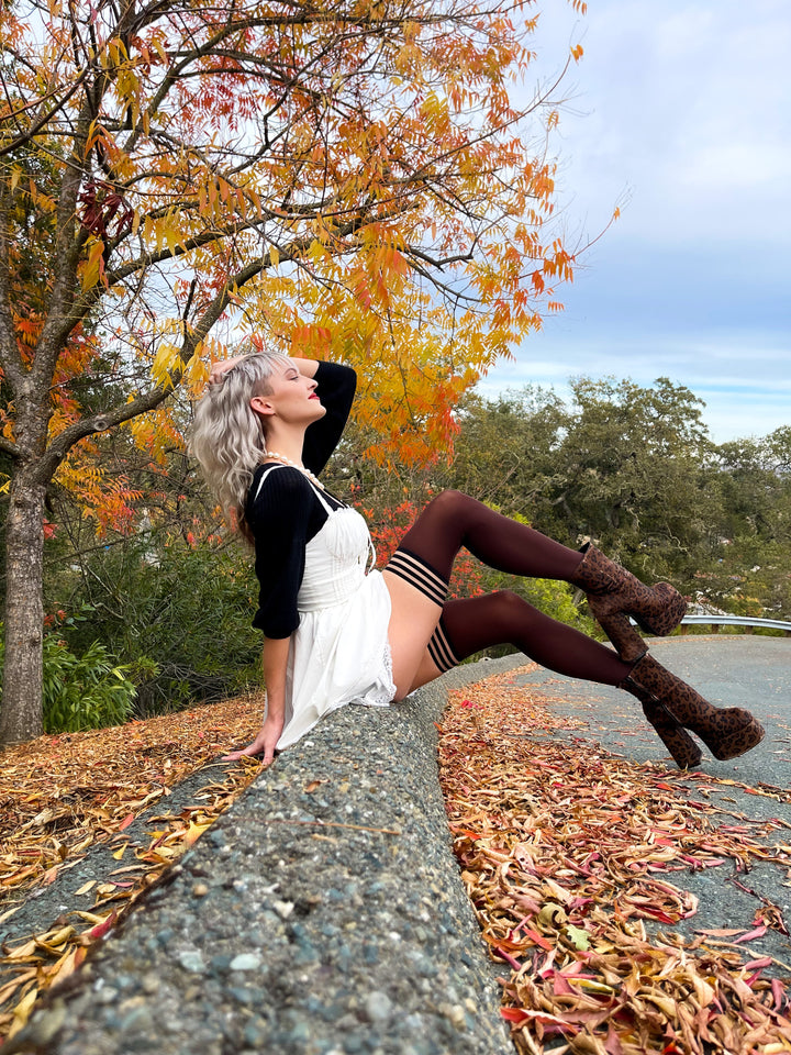 Autumn: Chocolate Opaque Thigh-Highs. Petite to Plus Size
