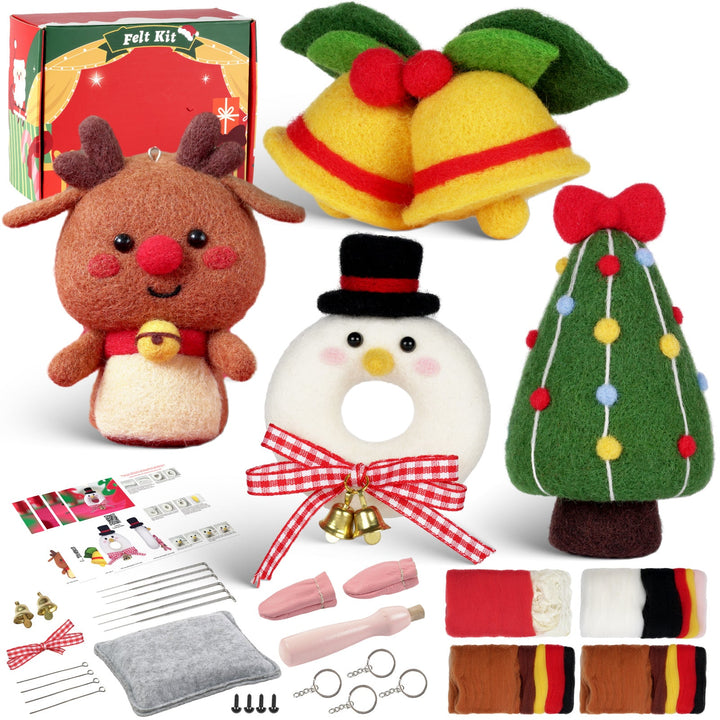 Christmas Donut, Bell, Tree and Reindeer Needle Felting Kit. Wizardi DIY Wool Craft Kit F07N8-Z-11