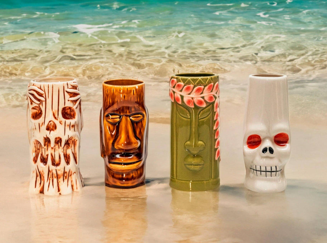 Hand-Carved and Hand-Painted Tiki Mugs - Assorted Set of 8