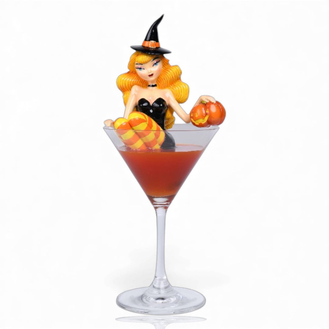 10in Orange Witch in Martini | Halloween Decor | Miss Fluff