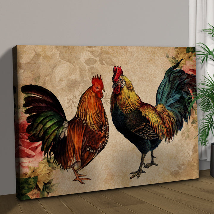 Retro Rooster Chicken Canvas Wall Art
