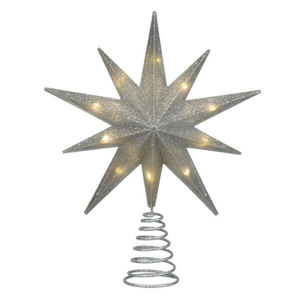 12" Lit Silver Glitter Star Tree Topper
