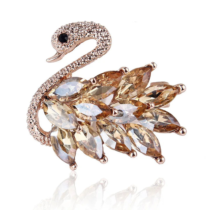 Crystal Swan Retro Brooch