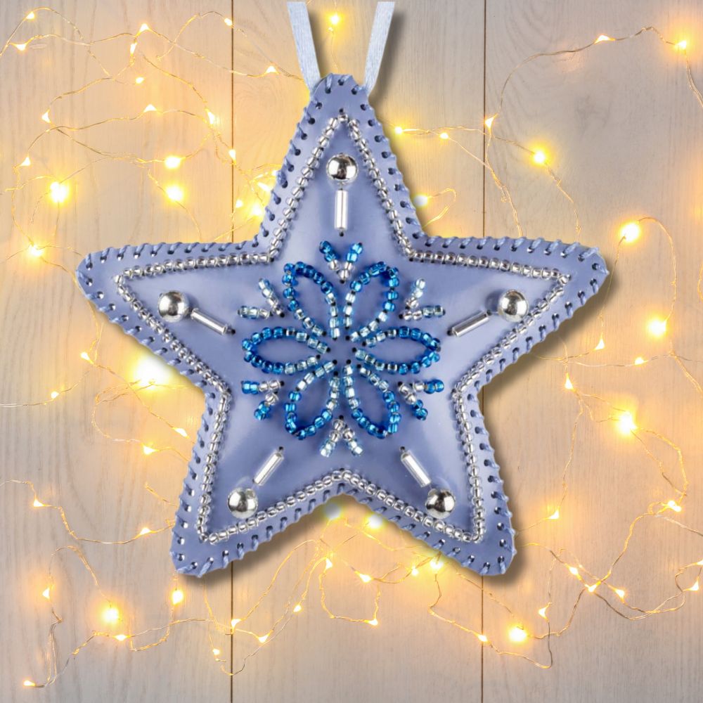 Star Christmas Ornament Artificial Leather Bead Embroidery Kit by Wonderland Crafts FLBB-126