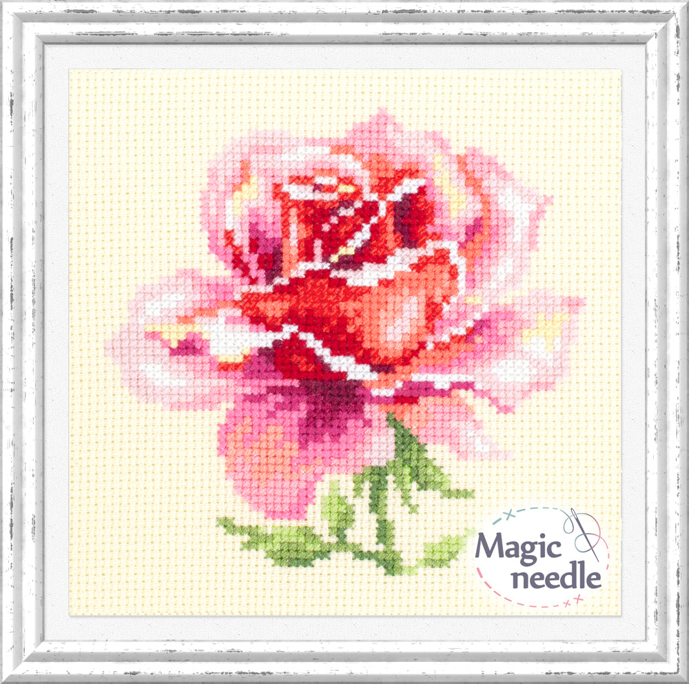 Pink Rose Counted Cross Stitch Kit by Magic Needle 150-002