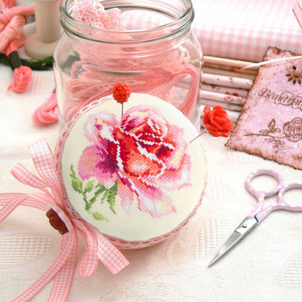 Pink Rose Counted Cross Stitch Kit by Magic Needle 150-002