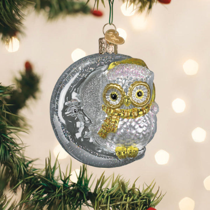 Sterling Snow Owl On Moon Ornament