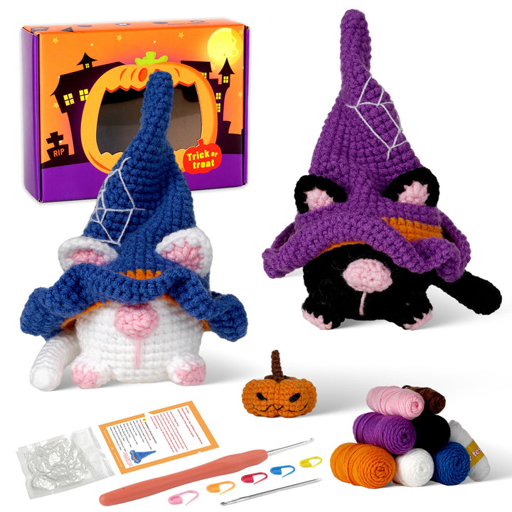 Halloween Cat Gnomes Amigurumi DIY Crochet Kit Wizardi F07N8-M210