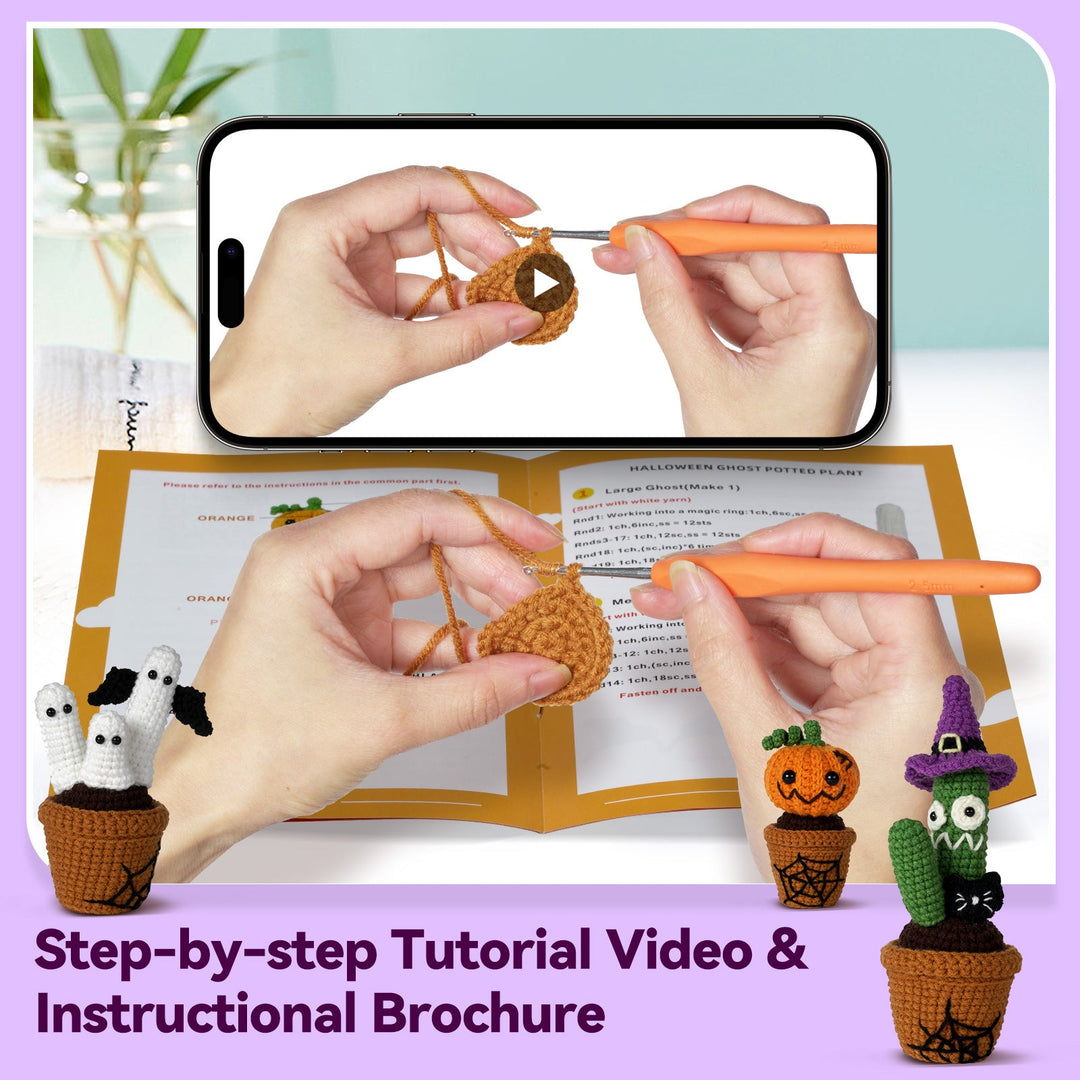 Halloween Plants with Ghost Amigurumi DIY Crochet Kit Wizardi F07N8-M226