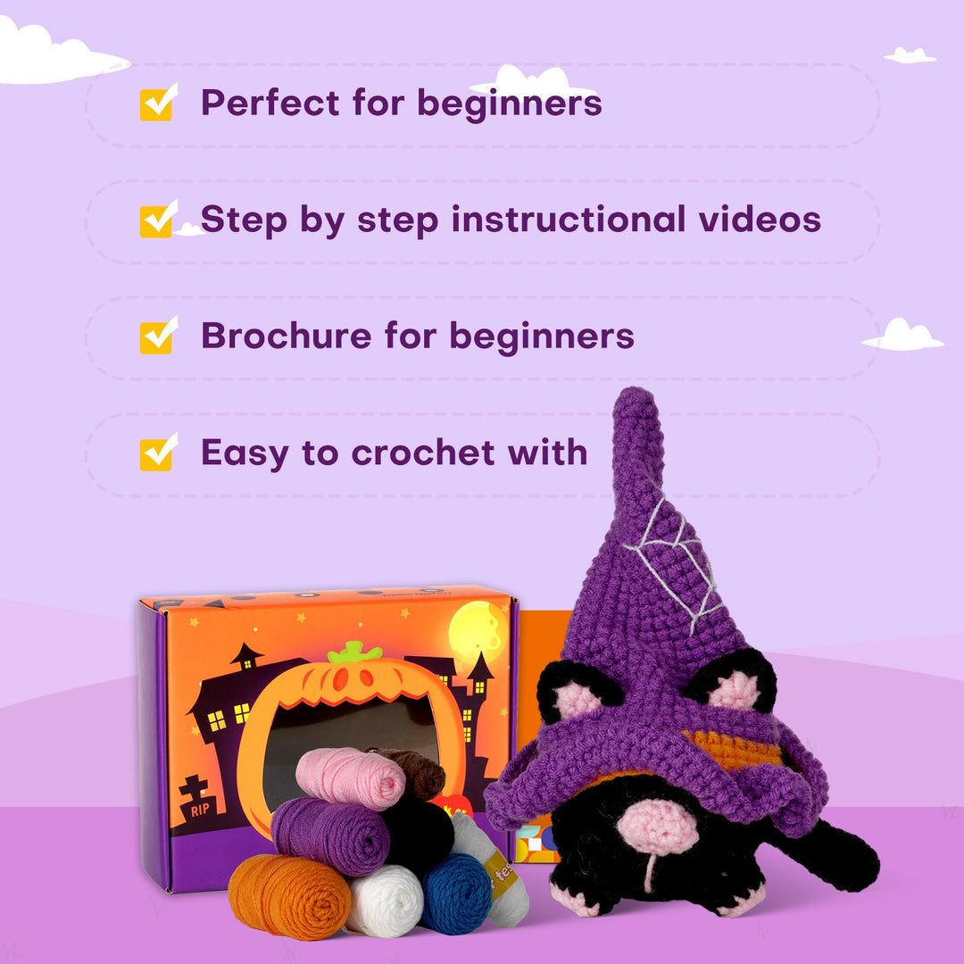 Halloween Cat Gnomes Amigurumi DIY Crochet Kit Wizardi F07N8-M210