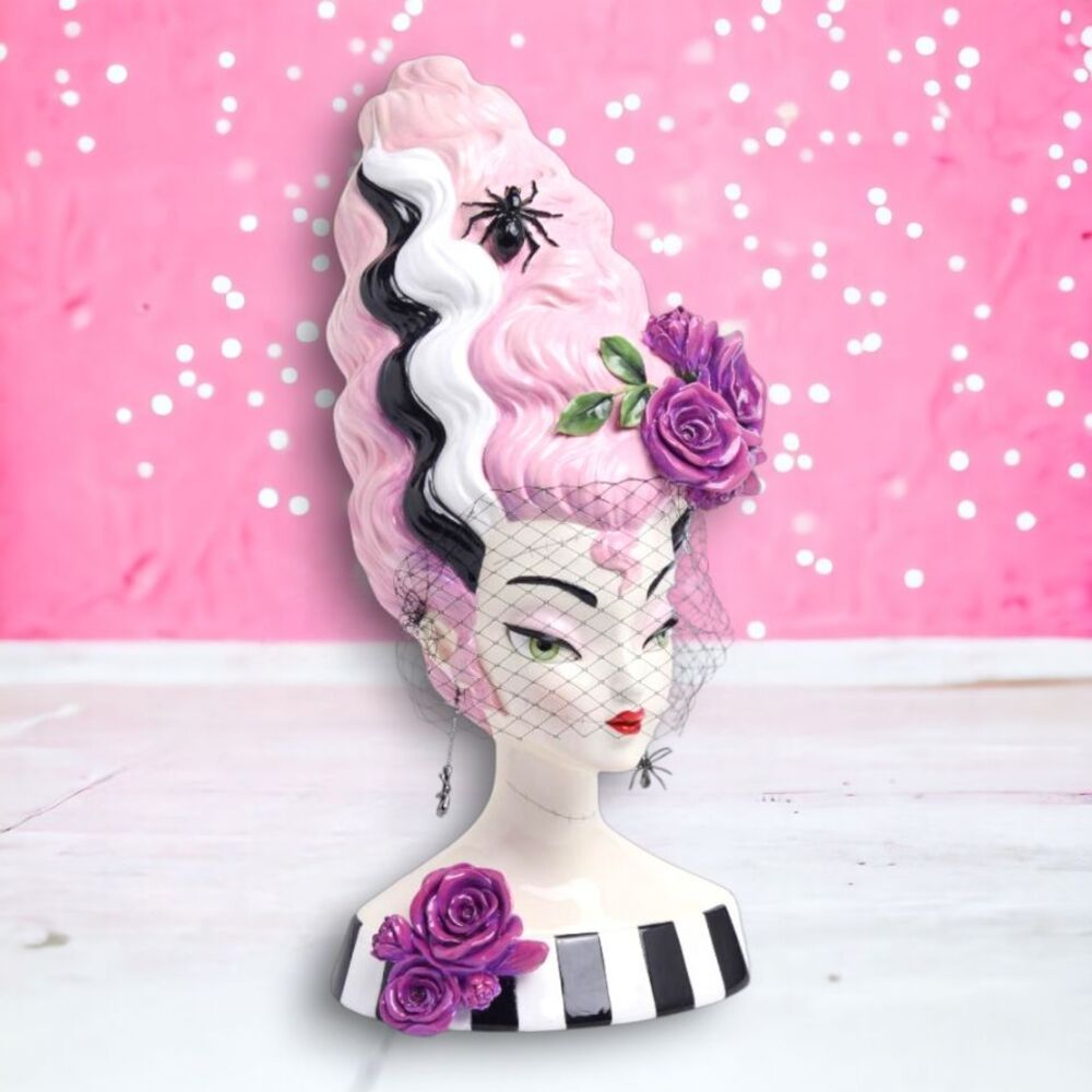 18in Monster Bride Bust with Pink Hair by December Diamonds