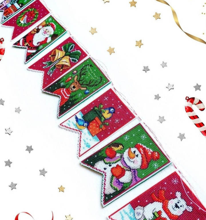 Christmas Flags - red 193CS Counted cross stitch kit with plastic canvas