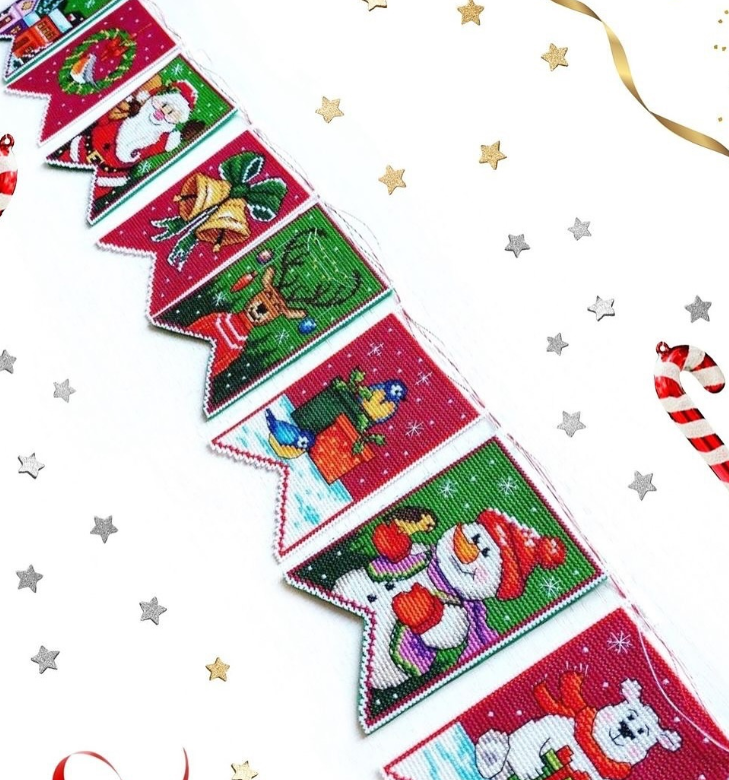 Christmas flags - green 190CS Counted cross stitch kit with plastic canvas