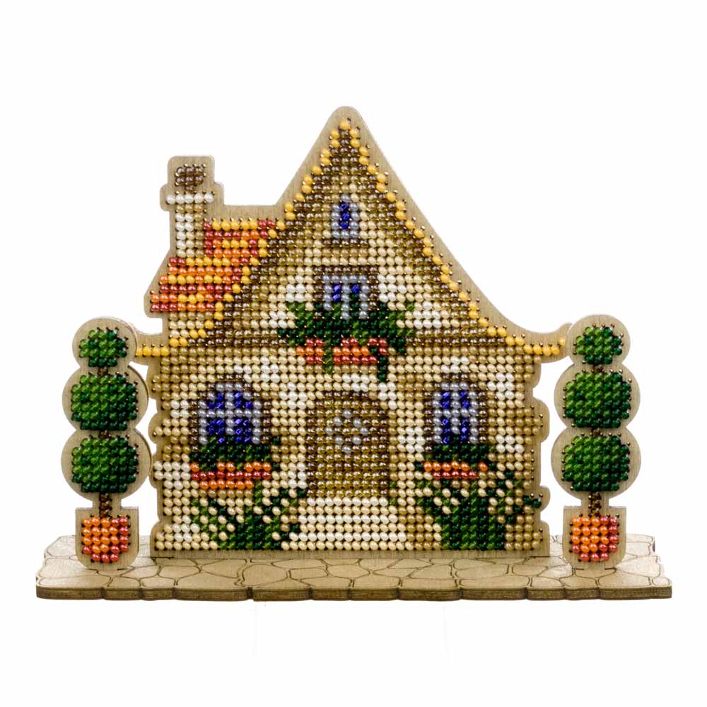 Wooden Bead Embroidery Kit – “House With Topiary” FLK-589