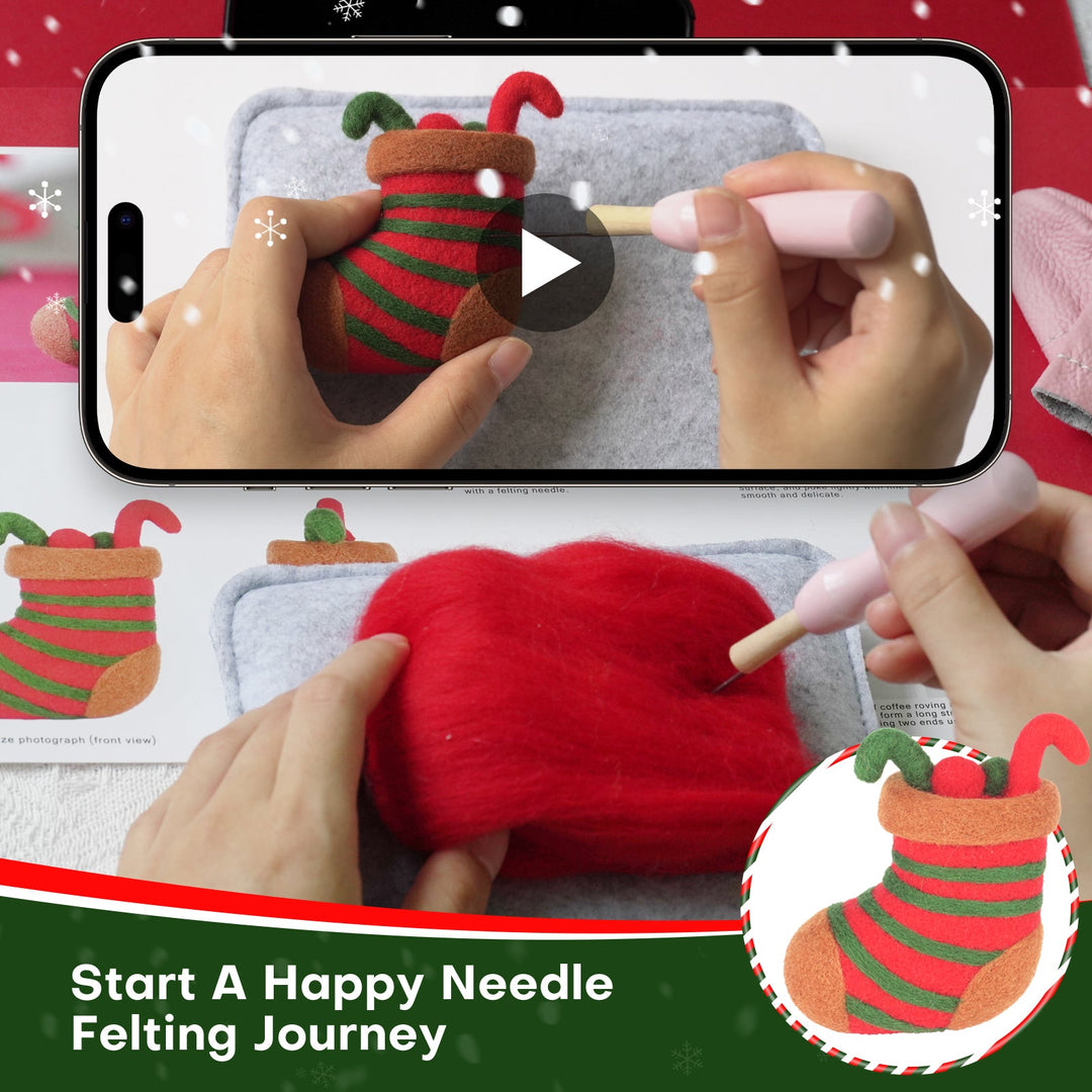 Christmas Tree, Stocking, Gingerbread man and Santa Needle Felting Kit. Wizardi DIY Wool Craft Kit F07N8-Z-10