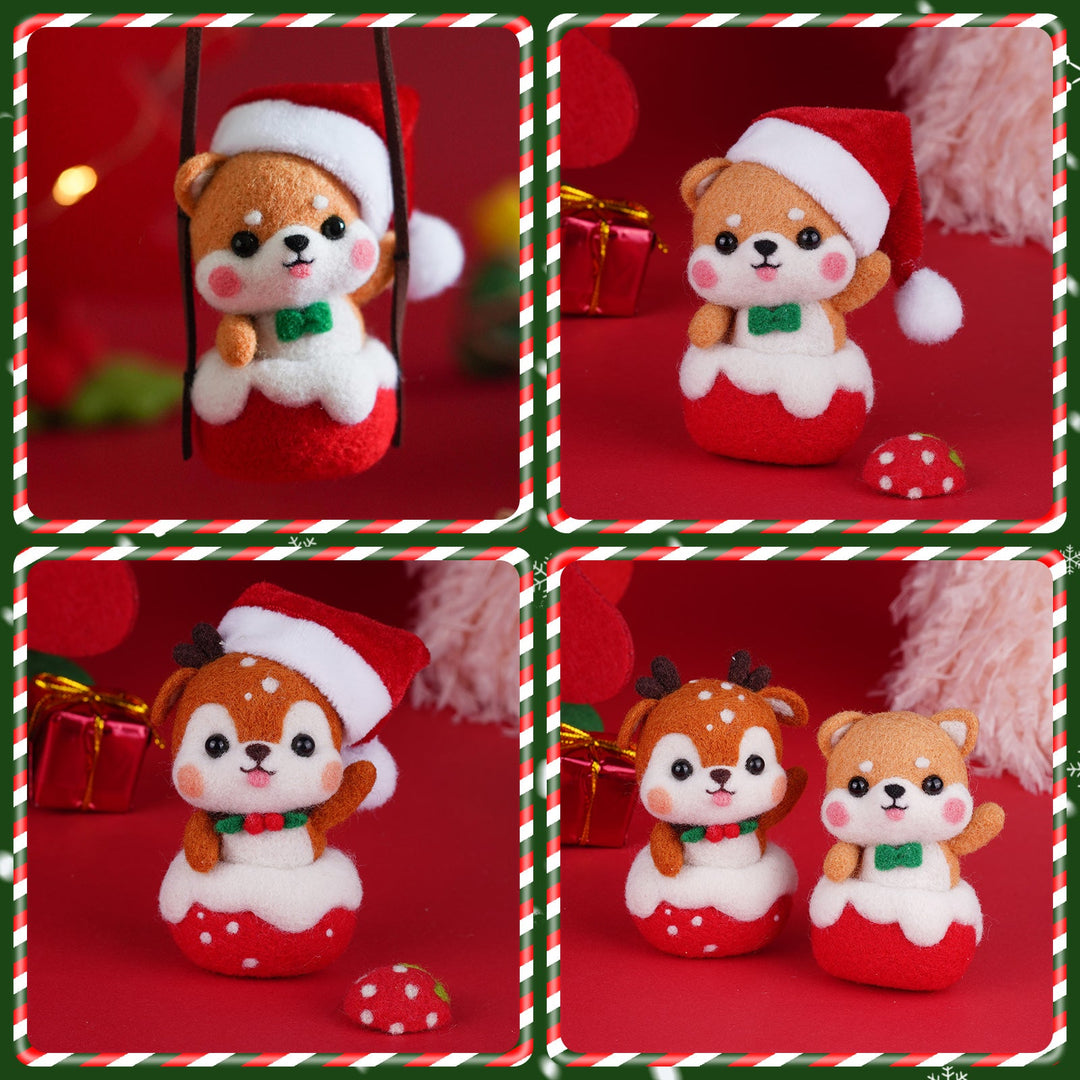 Christmas Shiba Inu and Piggy Needle Felting Kit. Wizardi DIY Wool Craft Kit F07N8-Z-12