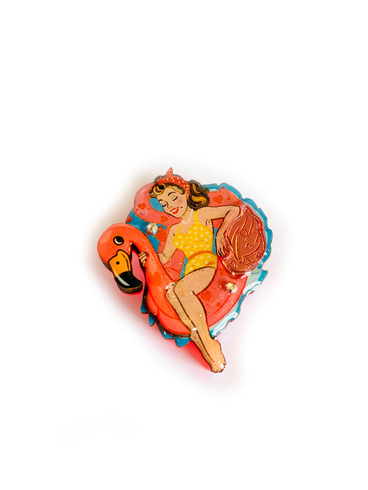 Frankie & the Flamingo Float Brooch by Rosie Rose Parker