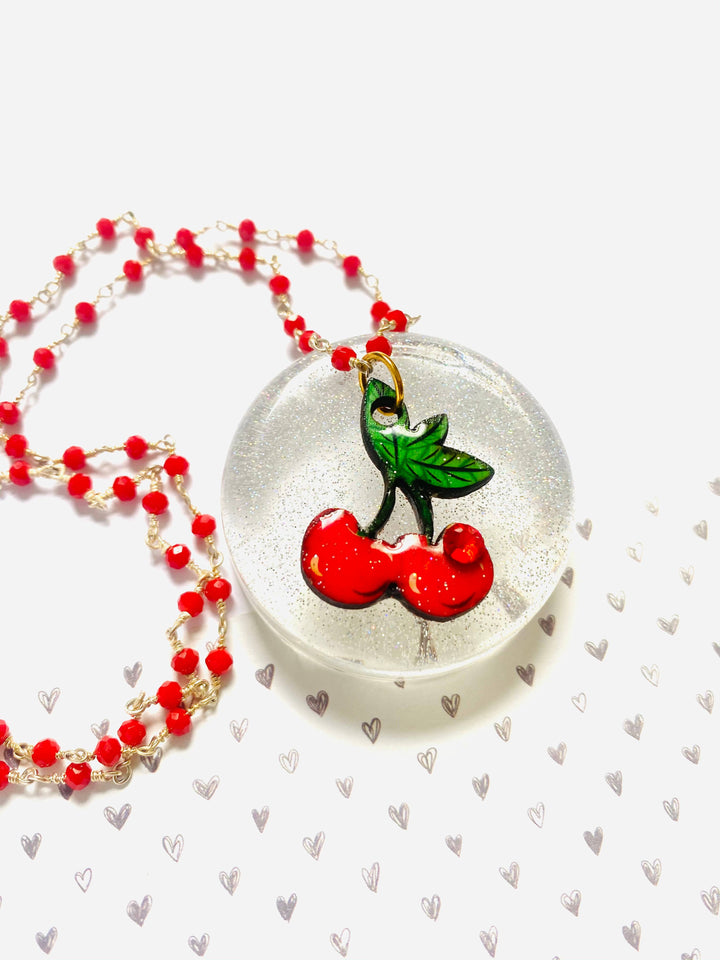Retro Cherry Beaded Necklace by Rosie Rose Parker