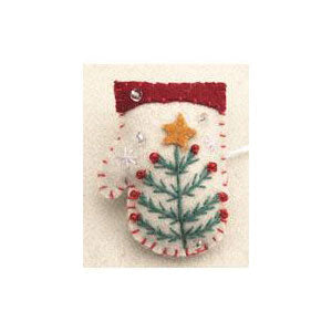 2" Pin- White Mitten w/Green Tree by Stitch by Stitch image