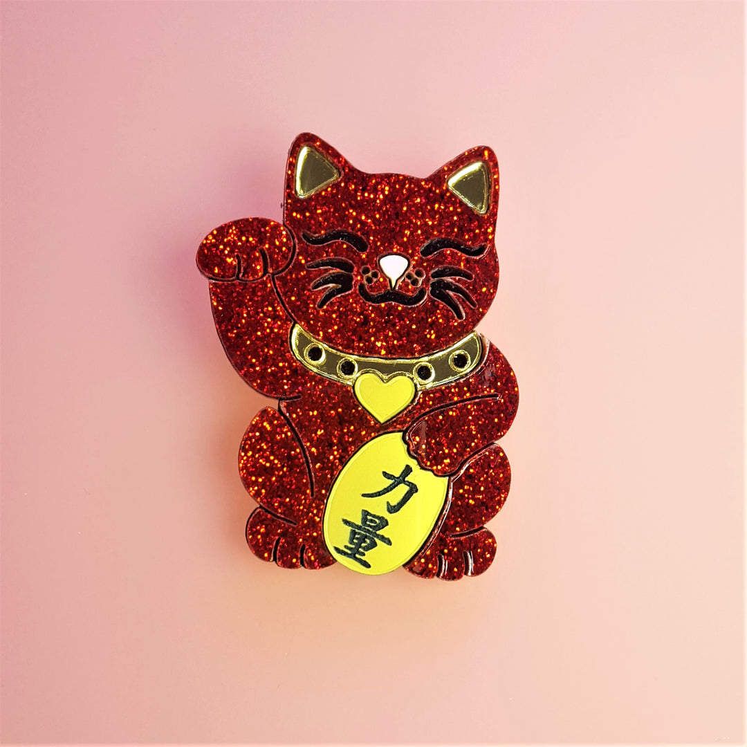 Maneki Neko Strength Cat Brooch