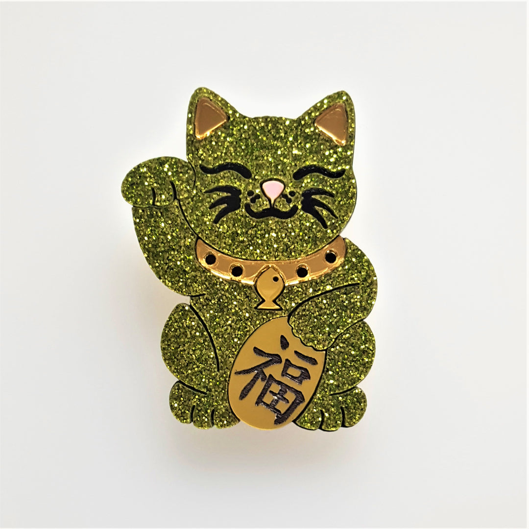 Maneki Neko Good Fortune Cat Brooch