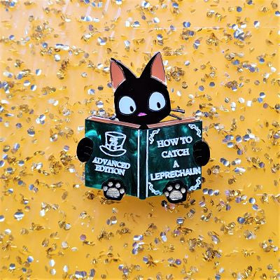 Catch a Leprechaun Book Cat Brooch