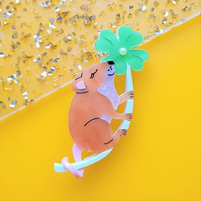 Lucky Clover Mouse Brooch