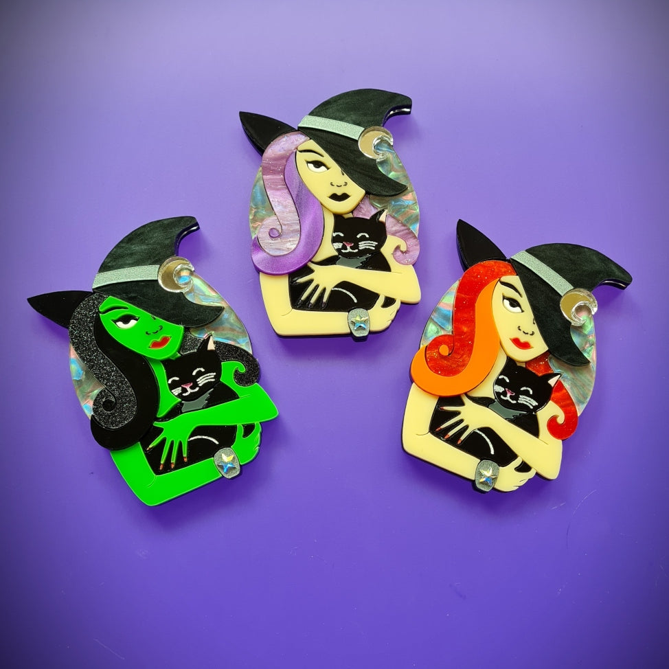 Witch and Her Cat Brooch or Necklace