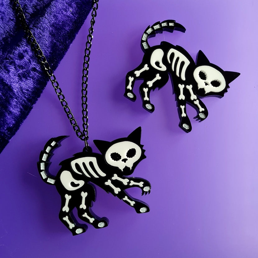 Skeleton Cat Brooch or Necklace