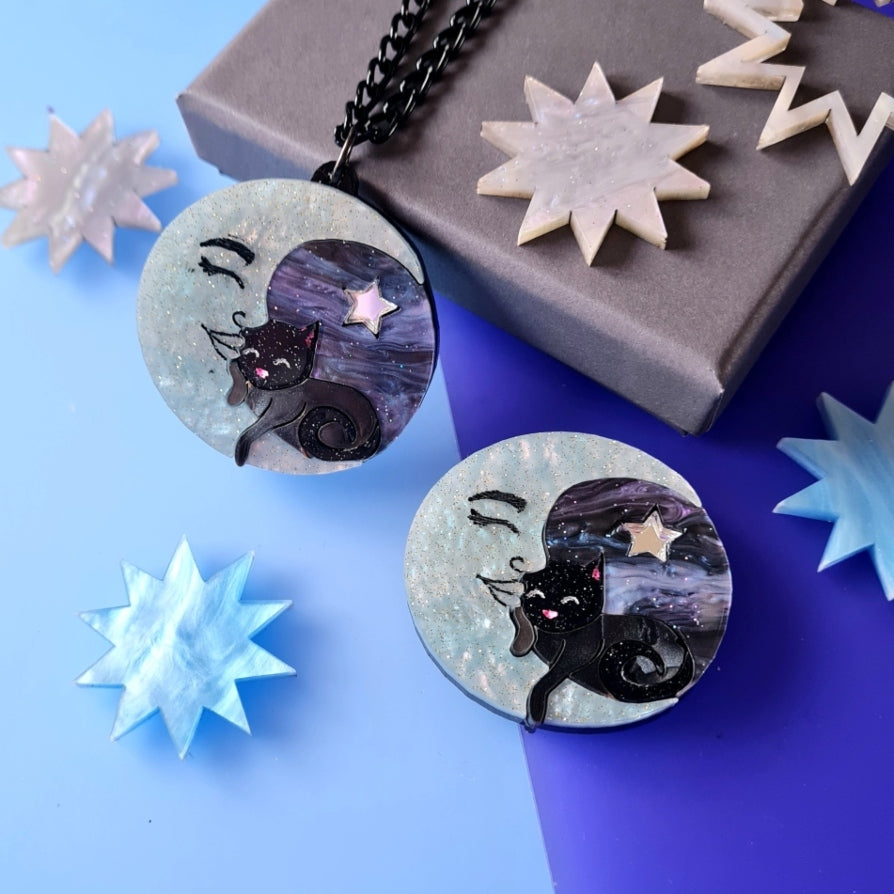 Moon Dreamer Cat Pin or Pendant