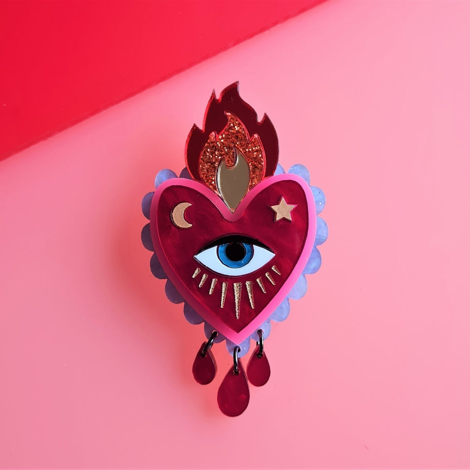 Flaming Heart Statement Brooch