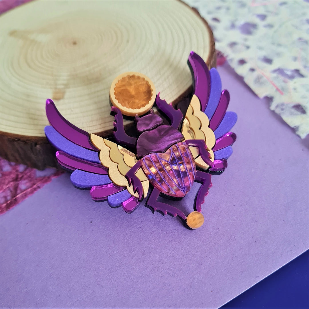 Purple Winged Scarab Beetle Brooch or Necklace