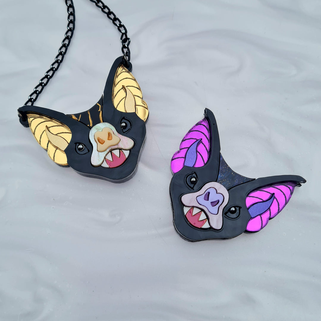 Vampire Bat Face Brooch or Necklace – Two Colors