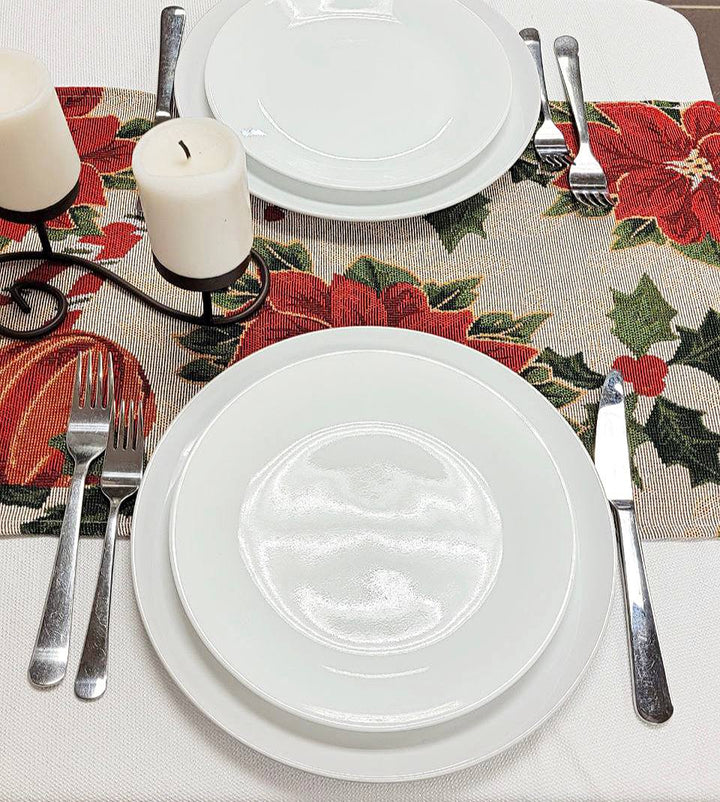 Festive Poinsettias Christmas Table Runner F07M5-8B