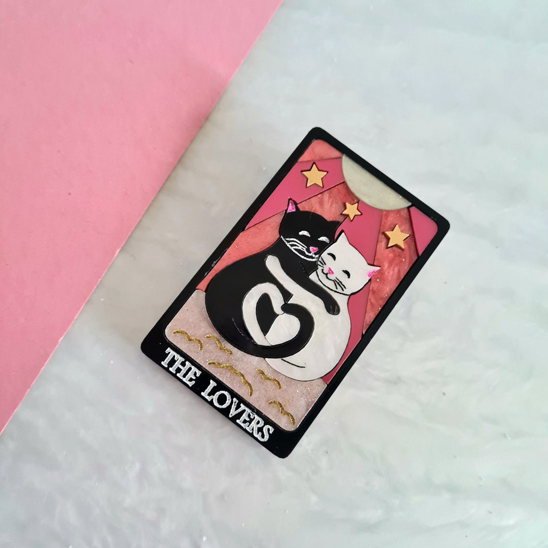 The Lovers Tarot Cat Brooch or Necklace – Pink