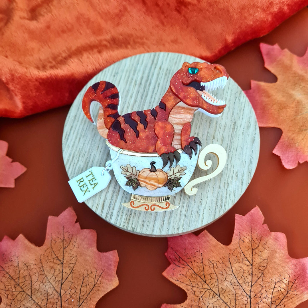Tea-Rex T-Rex Dinosaur Teacup Brooch or Necklace