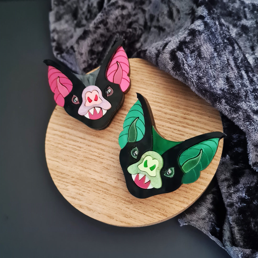 Vampire Bat Face Brooch or Necklace — Glow in the Dark