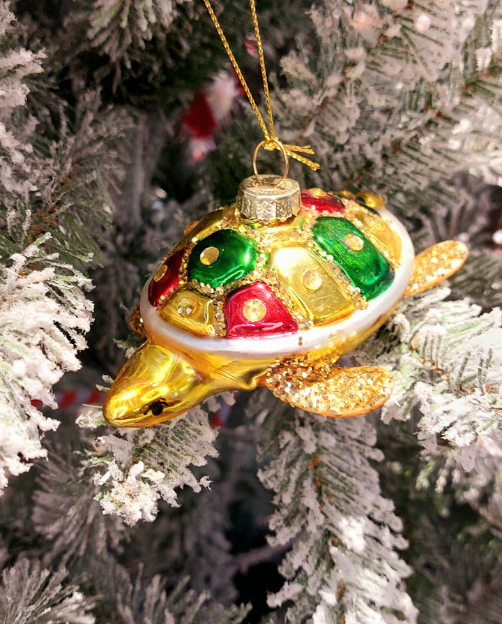 Golden Turtle Christmas Glass Ornament by Wizardi F07M3-53 HB-SY25263