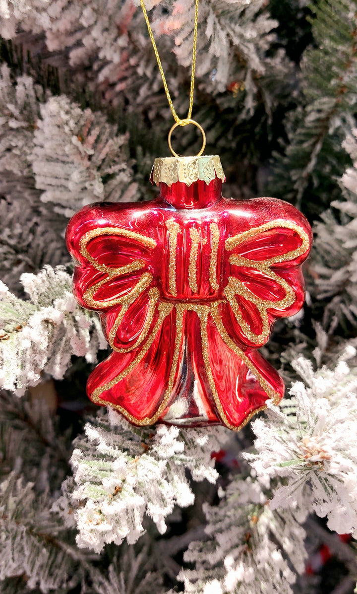Red Ribb Christmas Glass Ornament by Wizardi F07M3-38 HB-SY25112