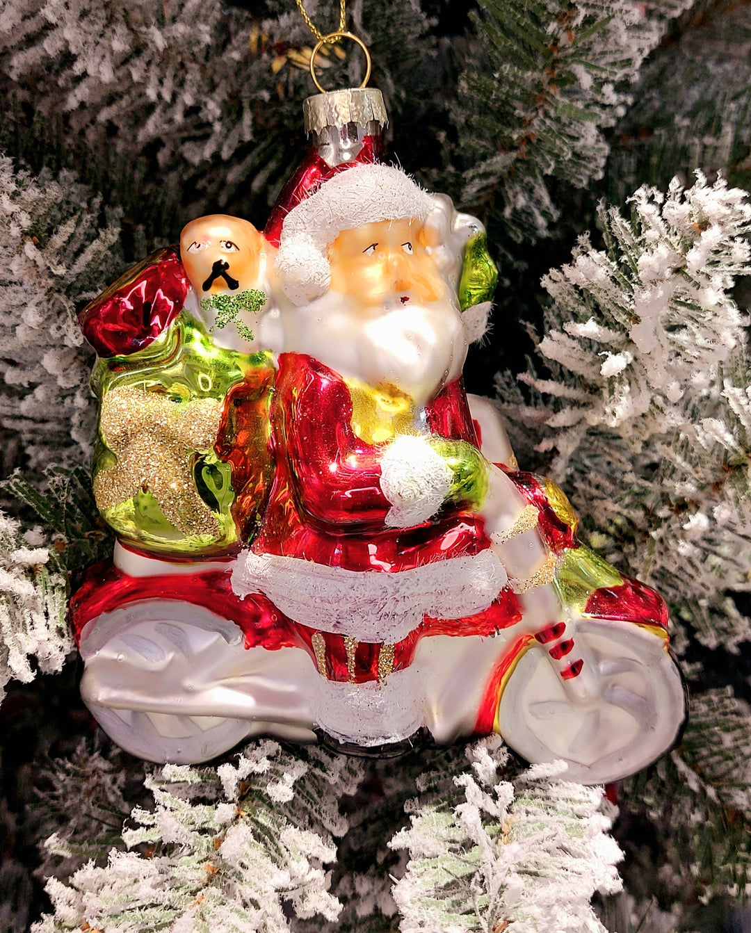 Santa Riding Scooter Christmas Glass Ornament by Wizardi F07M3-27 HB-SY25267