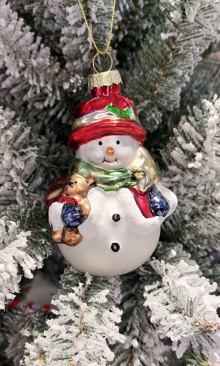 Snowman with Teddy Bear Christmas Glass Ornament by Wizardi F07M3-44 HB-SY25184