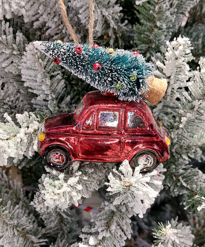 Car with Tree Christmas Glass Ornament by Wizardi F07M3-9 HB-SY25266