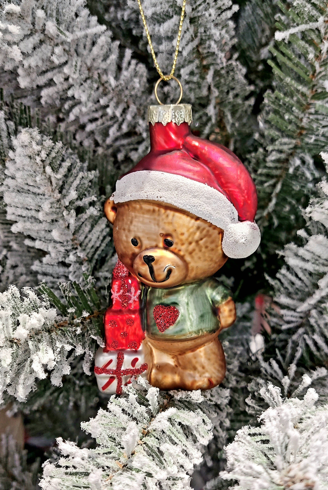 Teddy Bear with Gift Christmas Glass Ornament by Wizardi F07M3-14 HB-SY25084