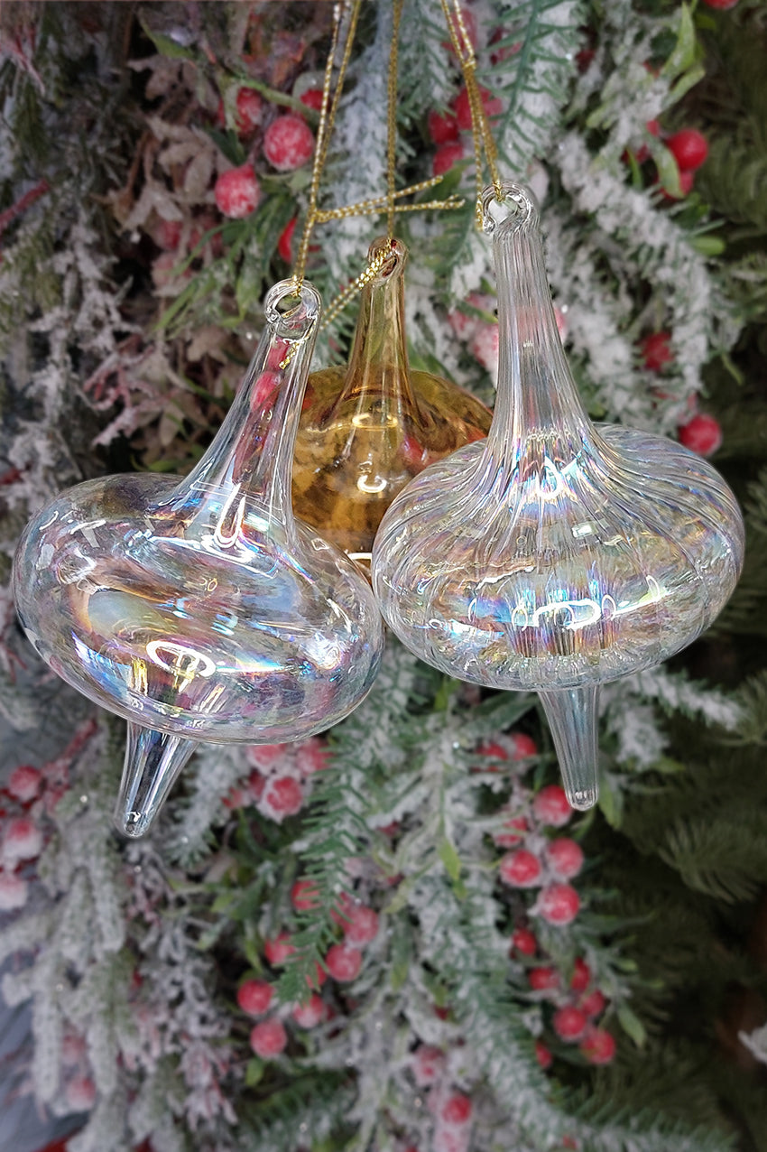 White Twisted Spire Christmas Glass Ornament by Wizardi F07M10-10