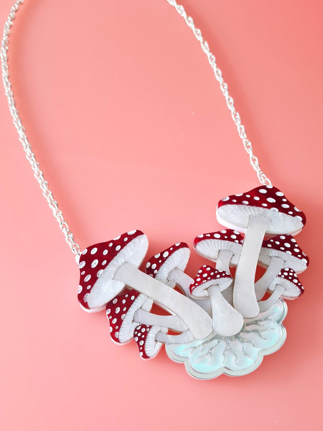 Toadstool Mushroom Cluster Statement Necklace by Cherryloco